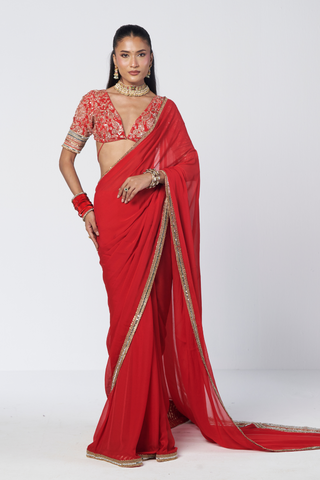 Clarie red sari set