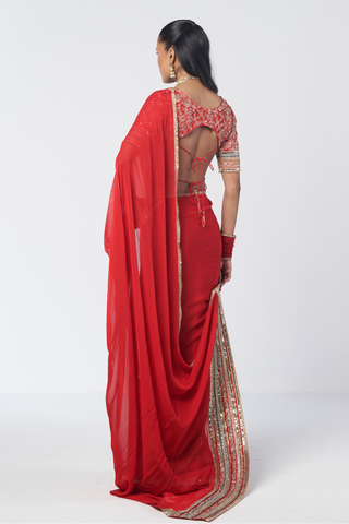Clarie red sari set