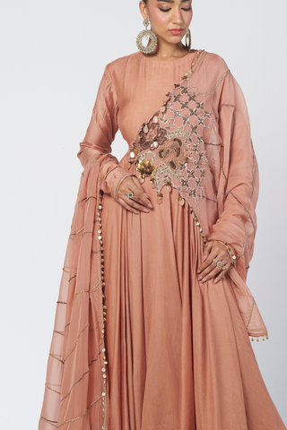 Biscoff peach anarkali set