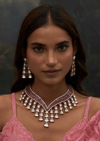 Ojasvini red zircon necklace and earrings