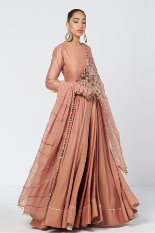 Biscoff peach anarkali set