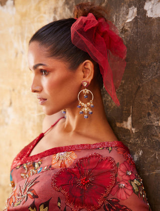 Varun Bahl-Old Rose Floral Printed Sari And Bralette-INDIASPOPUP.COM