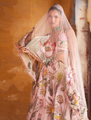 Varun Bahl-Pink Floral Printed Lehenga Set-INDIASPOPUP.COM