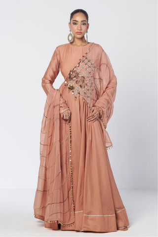 Biscoff peach anarkali set