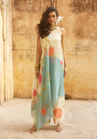 Paulmi & Harsh-Ivory Printed Dress And Trouser Set-INDIASPOPUP.COM