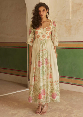 Paulmi & Harsh-Ivory Floral Corset Maxi Dress-INDIASPOPUP.COM