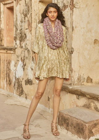 Paulmi & Harsh-Ivory Printed Short Dress-INDIASPOPUP.COM