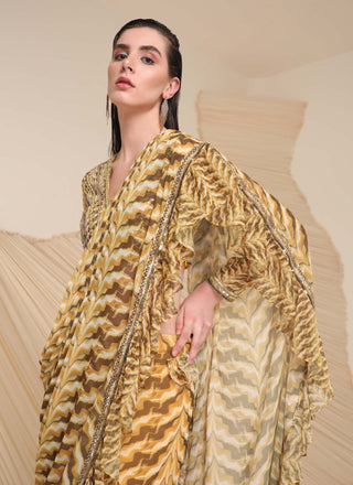 Divya Aggarwal-Yellow Rosaria Printed Draped Sari And Blouse-INDIASPOPUP.COM