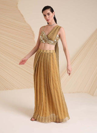 Divya Aggarwal-Yellow Verity Printed Blouse And Skirt-INDIASPOPUP.COM