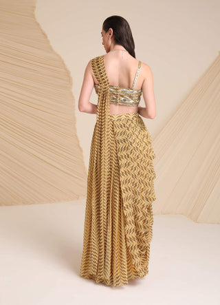 Divya Aggarwal-Yellow Verity Printed Blouse And Skirt-INDIASPOPUP.COM