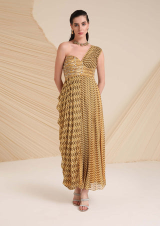 Divya Aggarwal-Yellow Printed Draped Dress-INDIASPOPUP.COM