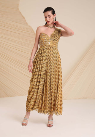 Divya Aggarwal-Yellow Printed Draped Dress-INDIASPOPUP.COM