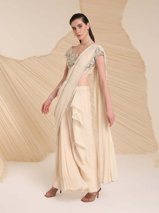 Divya Aggarwal-Hertha Ivory Pre-Draped Sari With Corset-INDIASPOPUP.COM