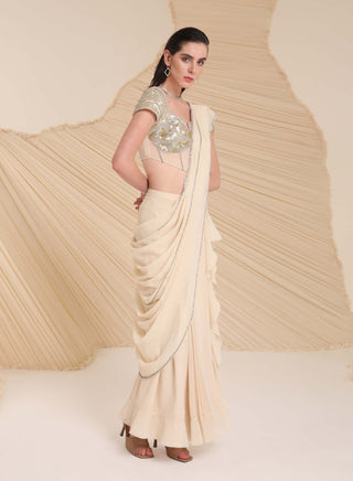 Divya Aggarwal-Hertha Ivory Pre-Draped Sari With Corset-INDIASPOPUP.COM