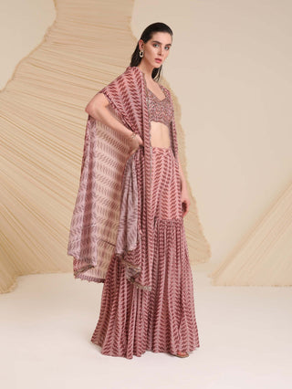 Divya Aggarwal-Mauve Aubree Printed Sharara And Cape Set-INDIASPOPUP.COM