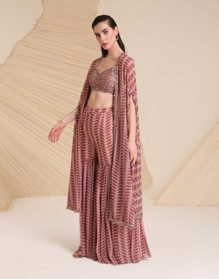 Divya Aggarwal-Mauve Aubree Printed Sharara And Cape Set-INDIASPOPUP.COM