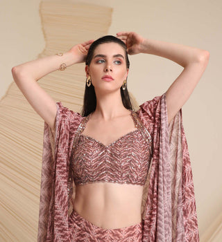 Divya Aggarwal-Mauve Aubree Printed Sharara And Cape Set-INDIASPOPUP.COM