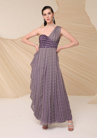 Divya Aggarwal-Purple Printed Draped Dress-INDIASPOPUP.COM