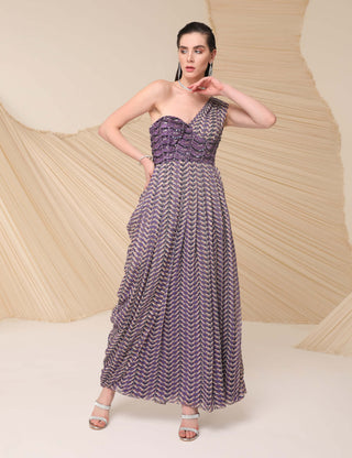 Divya Aggarwal-Purple Printed Draped Dress-INDIASPOPUP.COM