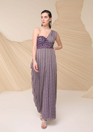 Divya Aggarwal-Purple Printed Draped Dress-INDIASPOPUP.COM