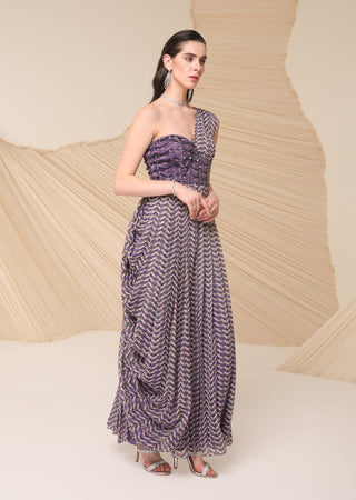 Divya Aggarwal-Purple Printed Draped Dress-INDIASPOPUP.COM