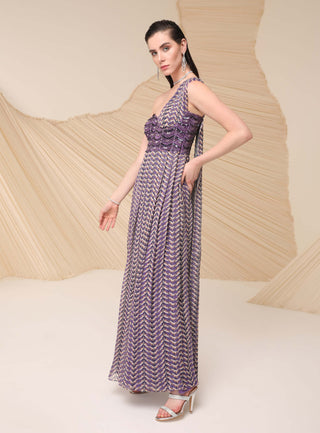 Divya Aggarwal-Purple Printed Draped Dress-INDIASPOPUP.COM