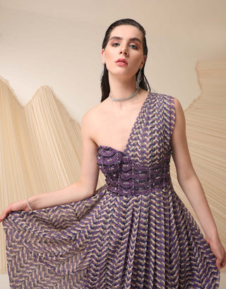 Divya Aggarwal-Purple Printed Draped Dress-INDIASPOPUP.COM