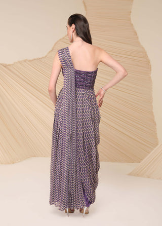 Divya Aggarwal-Purple Printed Draped Dress-INDIASPOPUP.COM