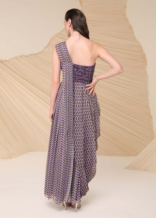 Divya Aggarwal-Purple Printed Draped Dress-INDIASPOPUP.COM