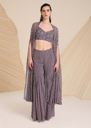 Divya Aggarwal-Purple Aubree Printed Sharara And Cape Set-INDIASPOPUP.COM