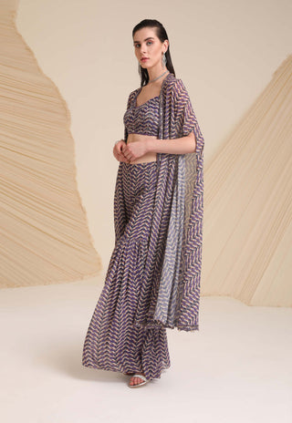 Divya Aggarwal-Purple Aubree Printed Sharara And Cape Set-INDIASPOPUP.COM