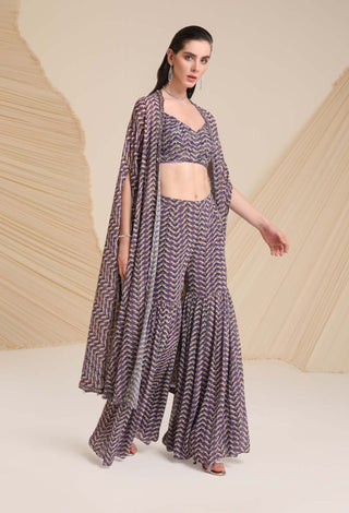 Divya Aggarwal-Purple Aubree Printed Sharara And Cape Set-INDIASPOPUP.COM