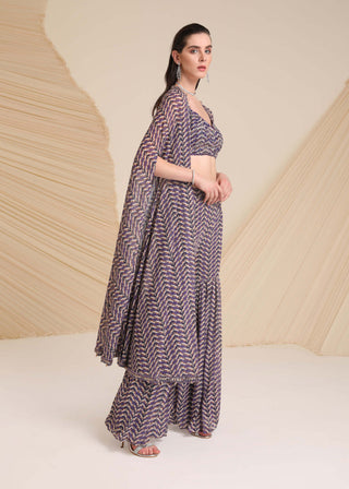 Divya Aggarwal-Purple Aubree Printed Sharara And Cape Set-INDIASPOPUP.COM