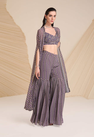 Divya Aggarwal-Purple Aubree Printed Sharara And Cape Set-INDIASPOPUP.COM