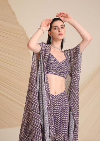 Divya Aggarwal-Purple Aubree Printed Sharara And Cape Set-INDIASPOPUP.COM