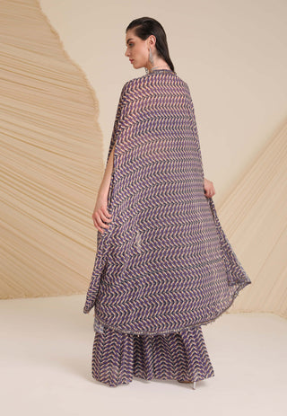 Divya Aggarwal-Purple Aubree Printed Sharara And Cape Set-INDIASPOPUP.COM