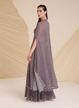 Divya Aggarwal-Purple Aubree Printed Sharara And Cape Set-INDIASPOPUP.COM