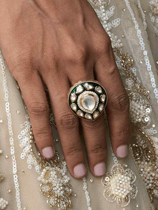 Sadhika green polki ring