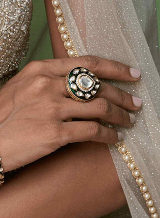 Sadhika green polki ring