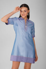 Devyani Mehrotra-Blue Zipper Shift Dress-INDIASPOPUP.COM