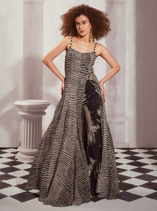 Black & white byzantine print high slit dress
