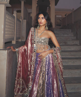 Pink and lilac and green rangratna lehenga set