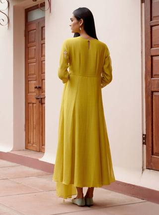 Citrine Floral Anarkali And Dupatta by Vaayu, available on Indiaspopup.com