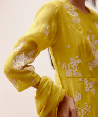 Citrine Floral Anarkali And Dupatta by Vaayu, available on Indiaspopup.com