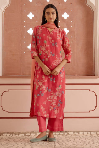 Rosewood Floral Kurta Set by Vaayu, available on Indiaspopup.com