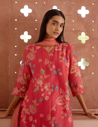 Rosewood Floral Kurta Set by Vaayu, available on Indiaspopup.com