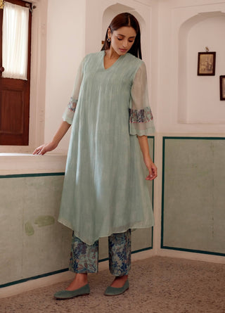 Sage Pintuck Tunic And Pants by Vaayu available on Indiaspopup