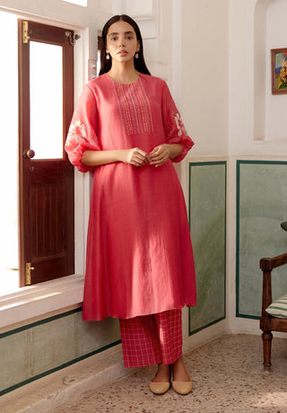 Rosewood Cotton Kurta And Pants by Vaayu, available on Indiaspopup.com