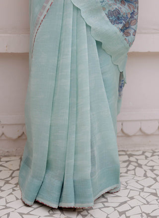 Sage Floral Sari And Blouse by Vaayu available on Indiaspopup