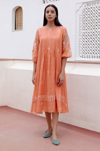 Tangerine Embroidered Dress by Vaayu, available on Indiaspopup.com